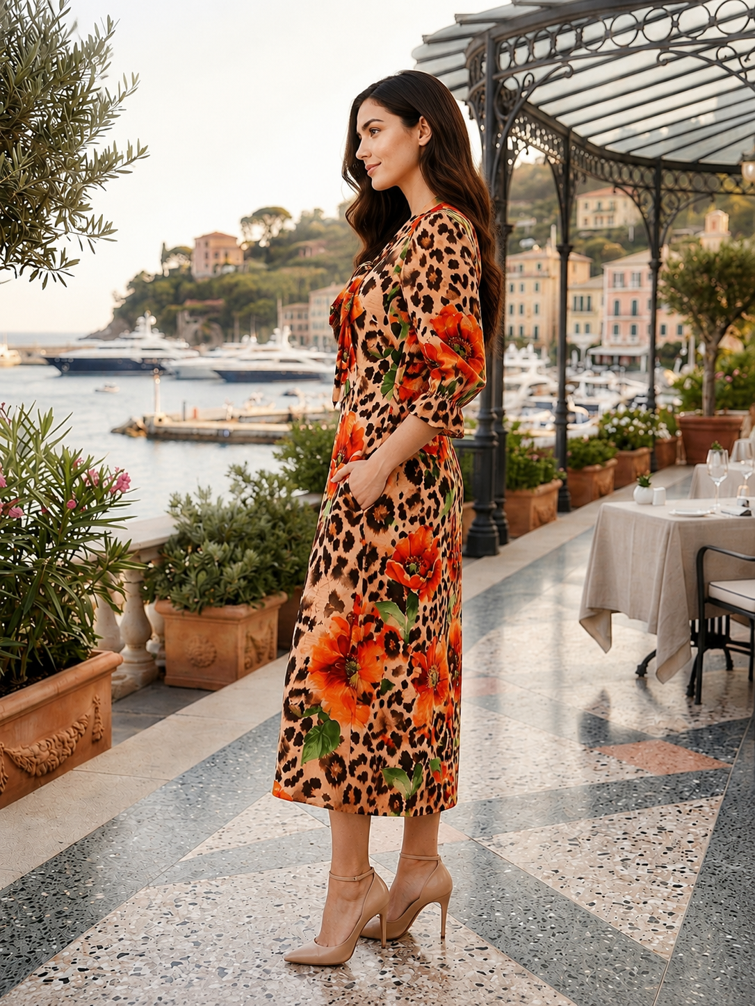 Pre-ORDER: NEW! "Camilla" Leopard/Floral Print Bow Dress: S-3X (Arriving In Stock: Mid to Late July)