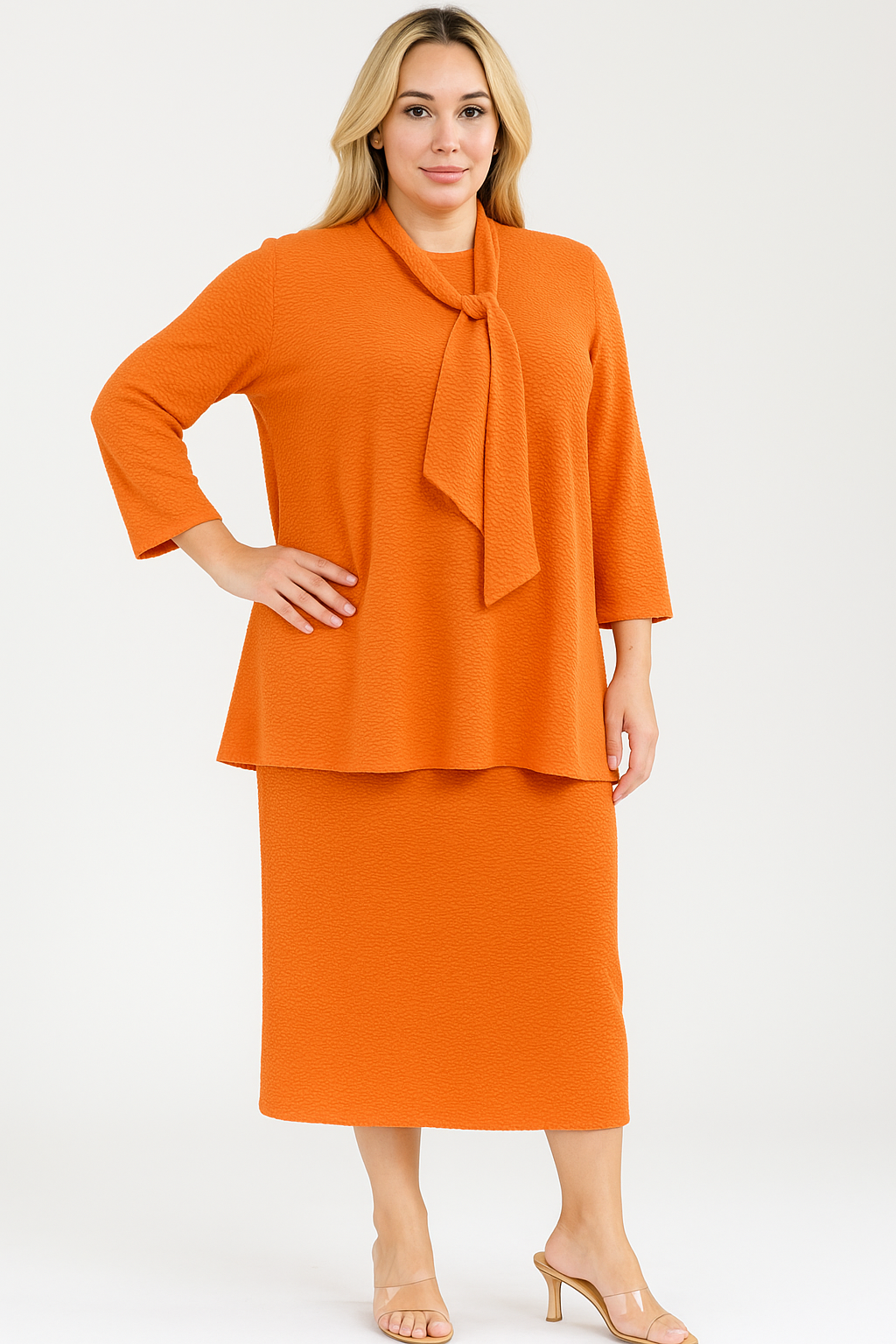 NEW! Orange (“Chenille”) Texture Knit Skirt: 1X-3X