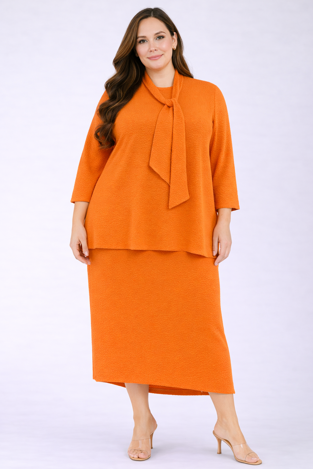 Orange (“Chenille”) Texture Knit Skirt: 1X-2X  FINAL SALE! Cannot Be Returned!