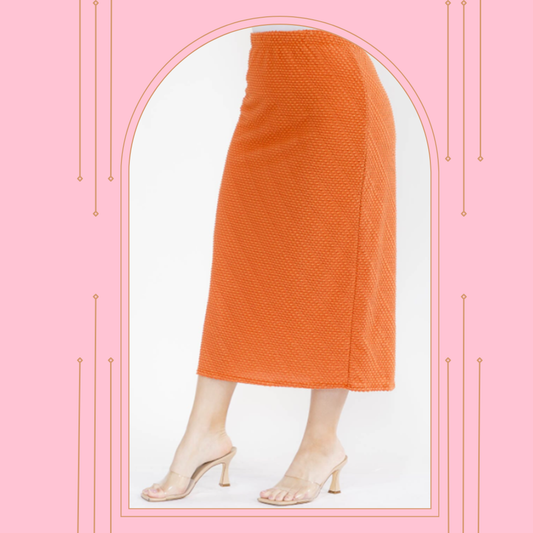 NEW! Orange (“Chenille”) Texture Knit Skirt: 1X-3X
