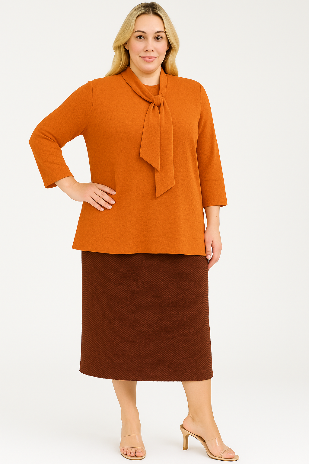 NEW! Orange (“Chenille”) Texture Knit Top: 1X-3X