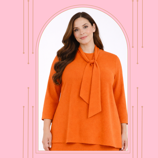 Orange (“Chenille”) Texture Knit Top: 1X-2X FINAL SALE! Cannot Be Returned!