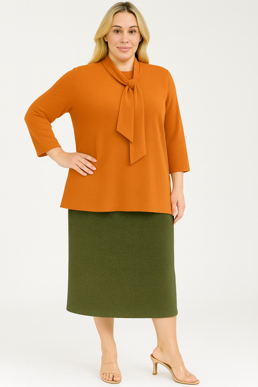 NEW! Olive (“Chenille “) Texture Knit Skirt: 1X-3X