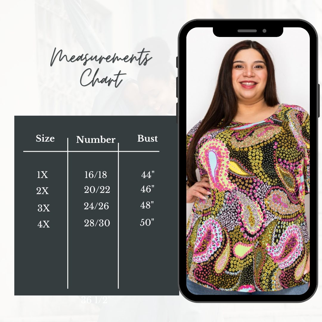 NEW! Paisley Multi Print Top: 1X-4X