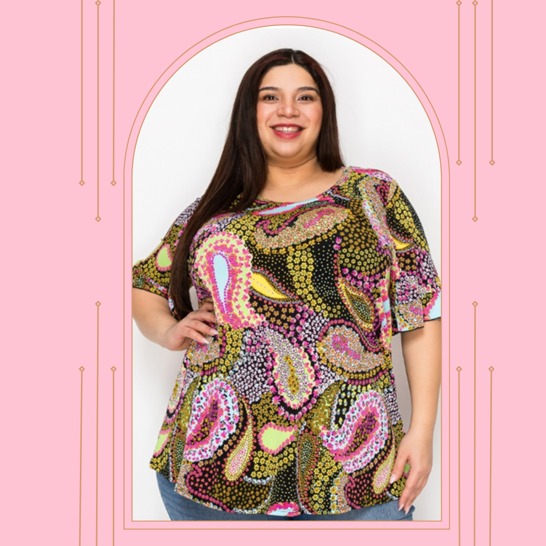 NEW! Paisley Multi Print Top: 1X-4X