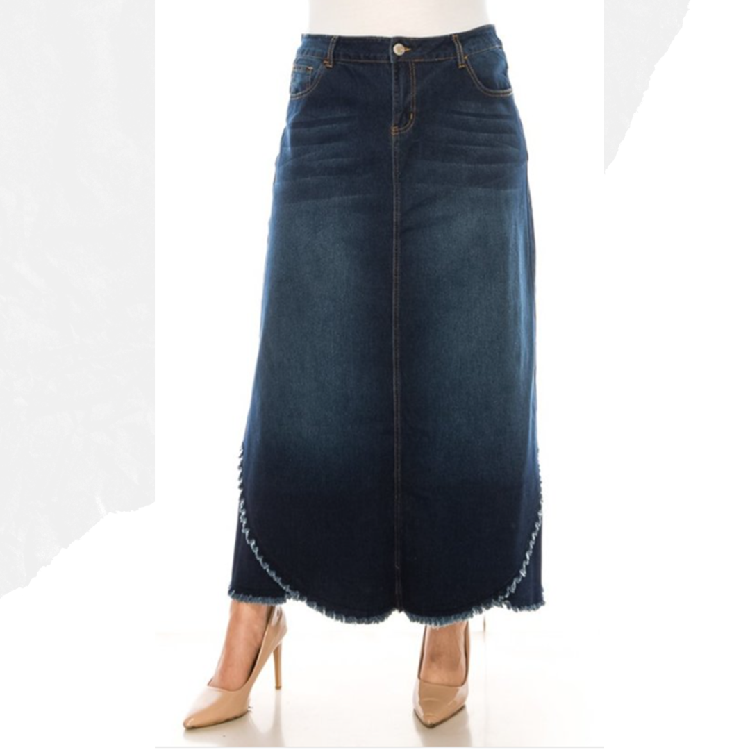 RESTOCKED!  "Paulette" Maxi Jean Skirt: S-3X  Arriving In Stock: 12/23