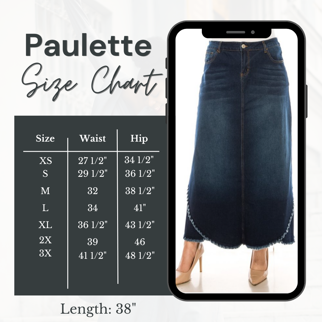 RESTOCKED!  "Paulette" Maxi Jean Skirt: S-3X  Arriving In Stock: 12/23