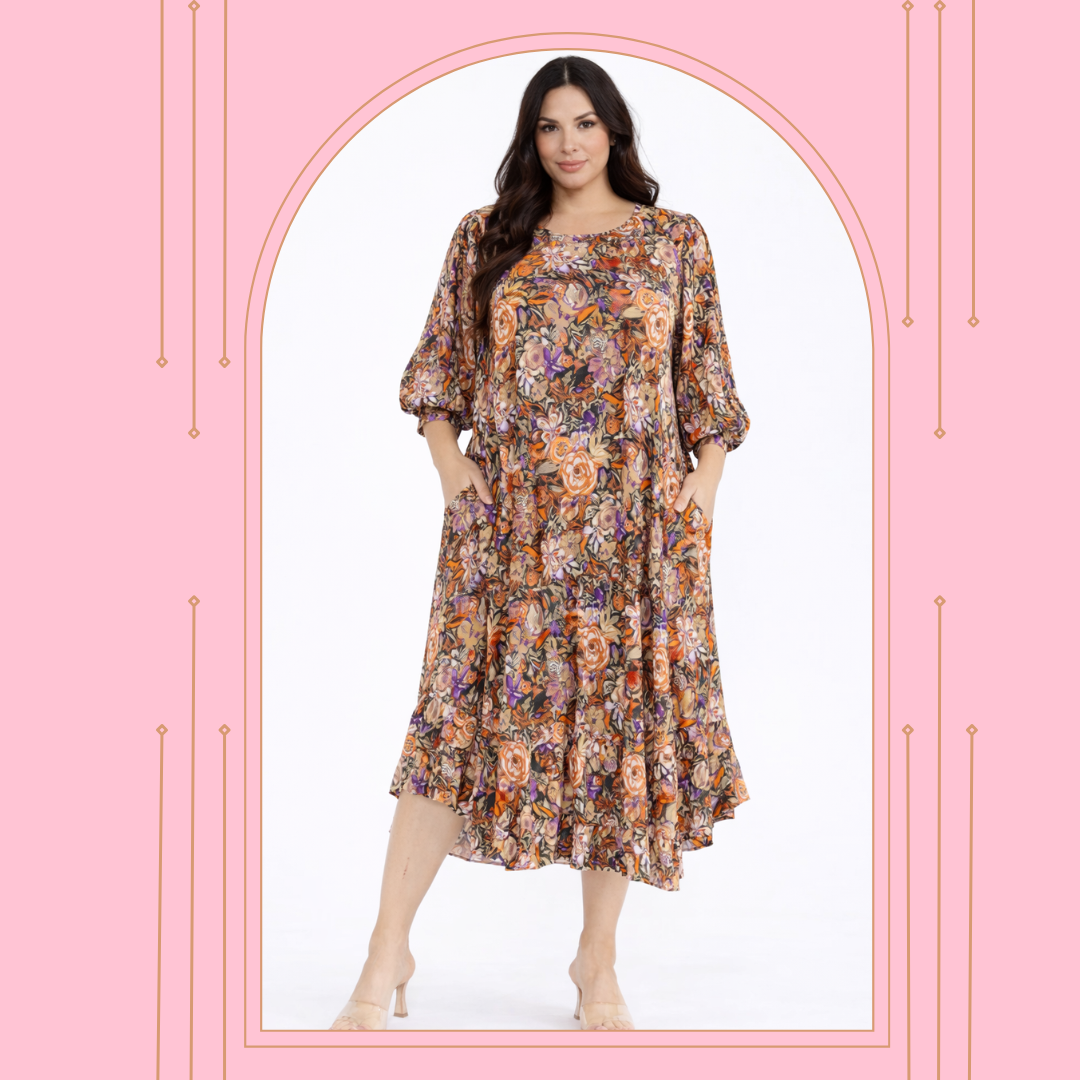 "SIERRA" Peach Floral Dress: S-3X
