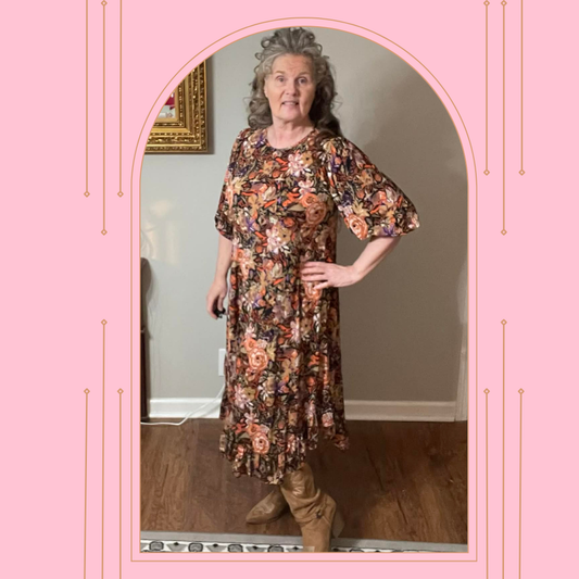 NEW! "SIERRA" Peach Floral Dress: S-3X