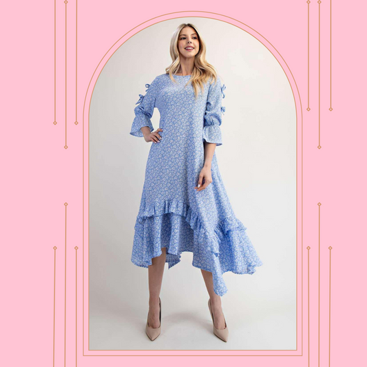 NEW!  Pre-Order: Periwinkle Blue Print Dress: 1X-3X  Arriving in stock: 5/15