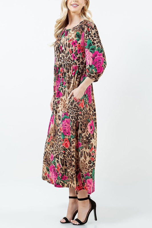 NEW! "Adora", Leopard/Pink Dress:  L-3X