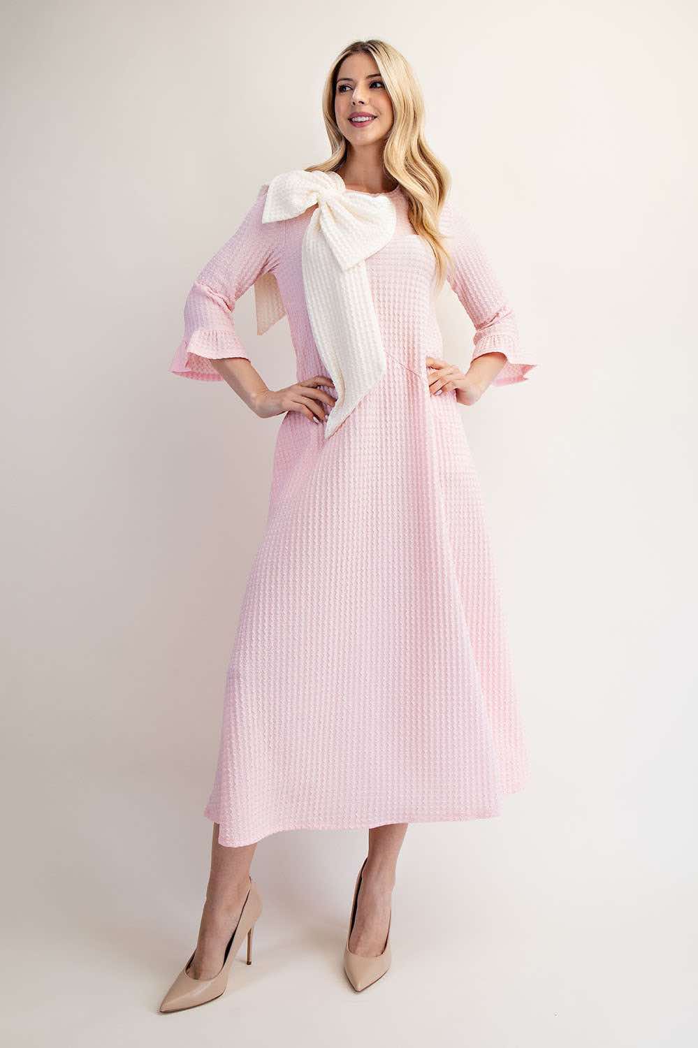 PRE-ORDER NEW!  Pink "Bow" Dress: S-3X  Arriving In Stock: 3/23