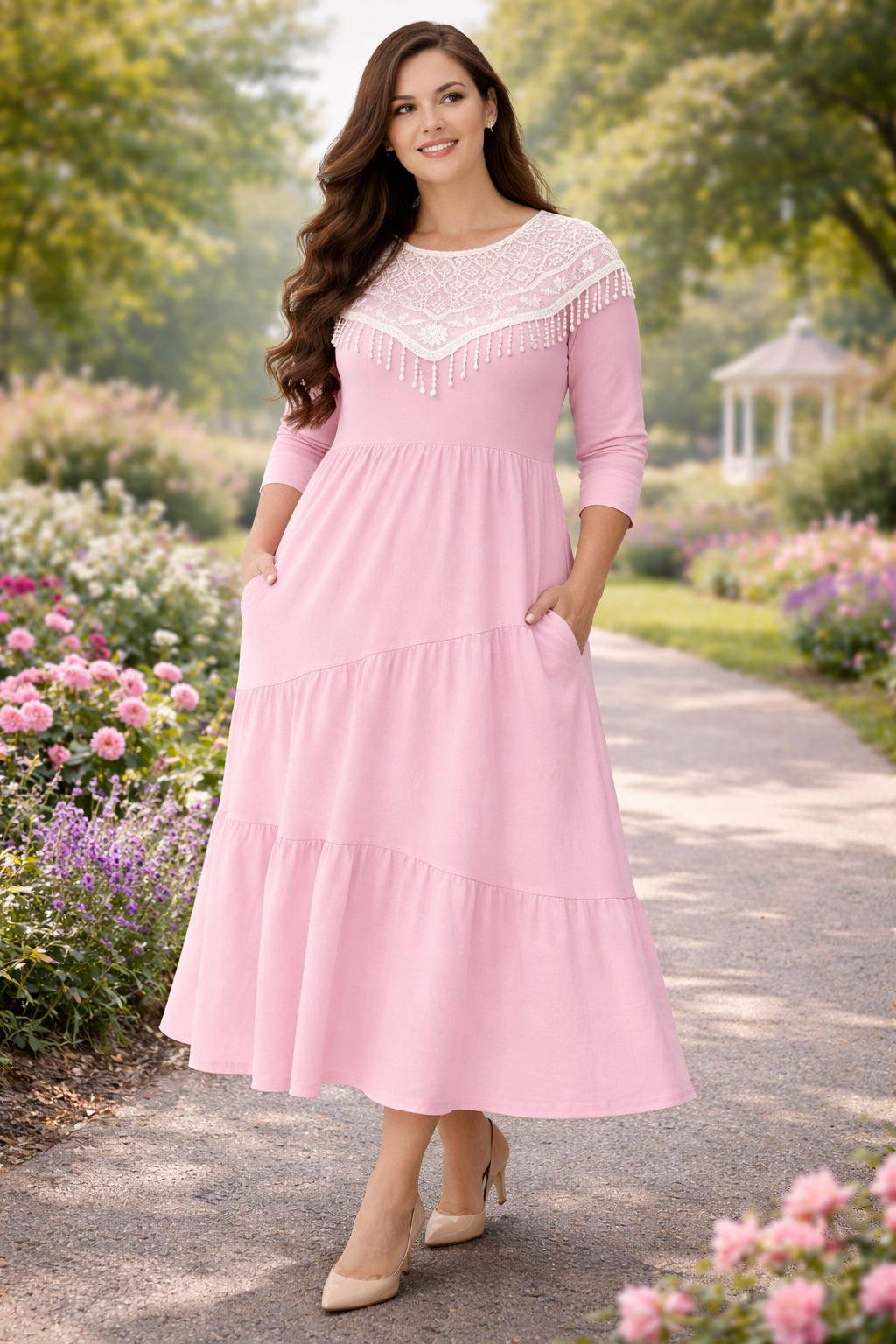 NEW! "Rosey" Soft Pink Tiered Dress: S-3X  Arriving in Stock: April 5