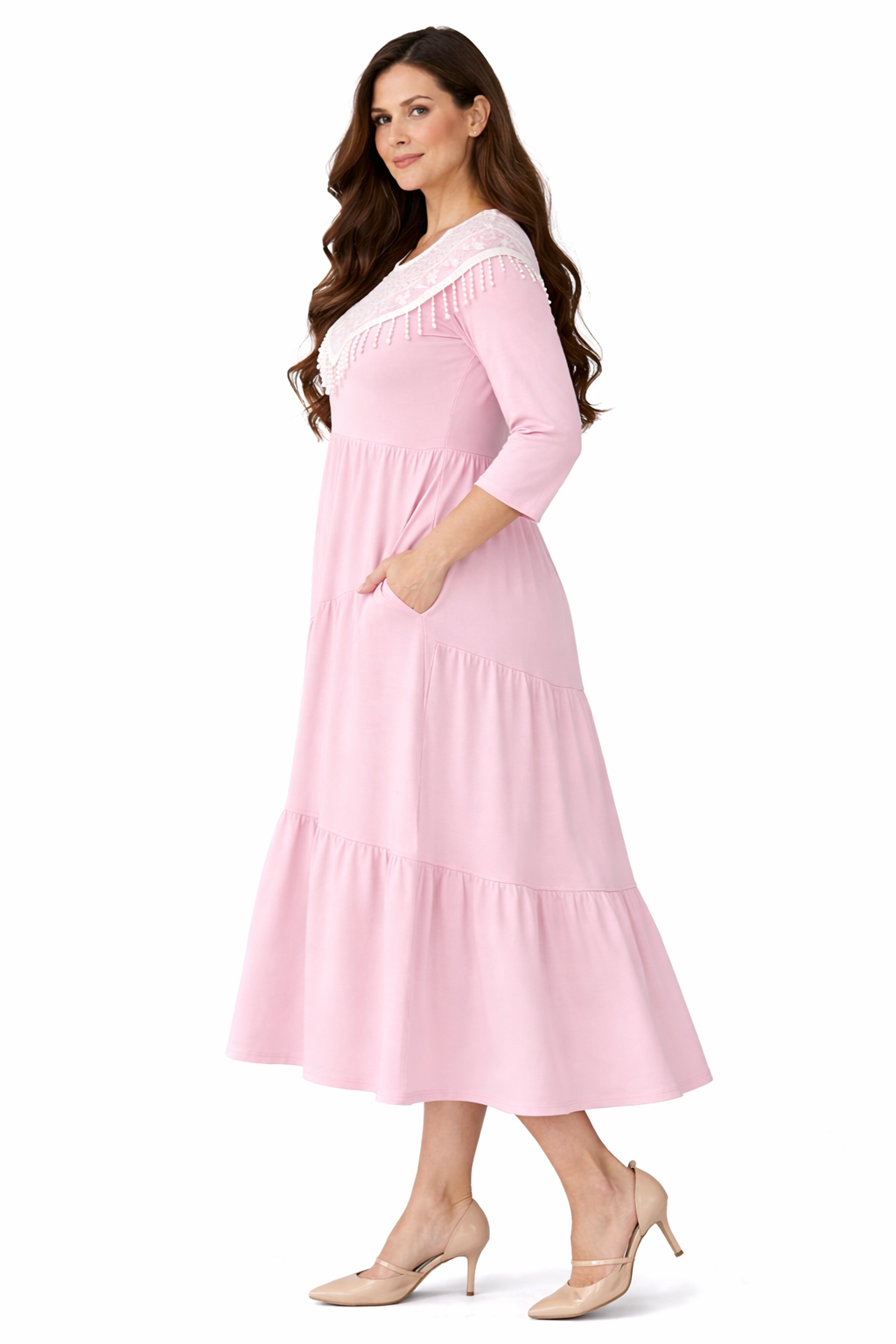 NEW! "Rosey" Soft Pink Tiered Dress: S-3X  Arriving in Stock: April 5