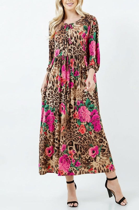 NEW! "Adora", Leopard/Pink Dress:  L-3X