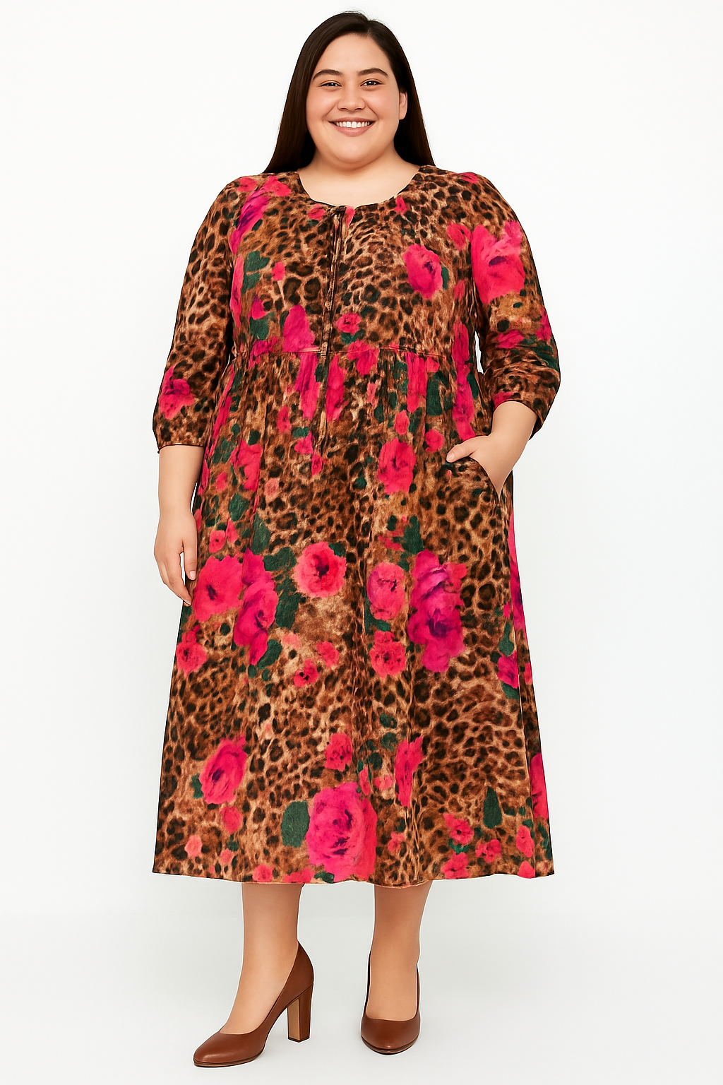 NEW! "Adora", Leopard/Pink Dress:  L-3X