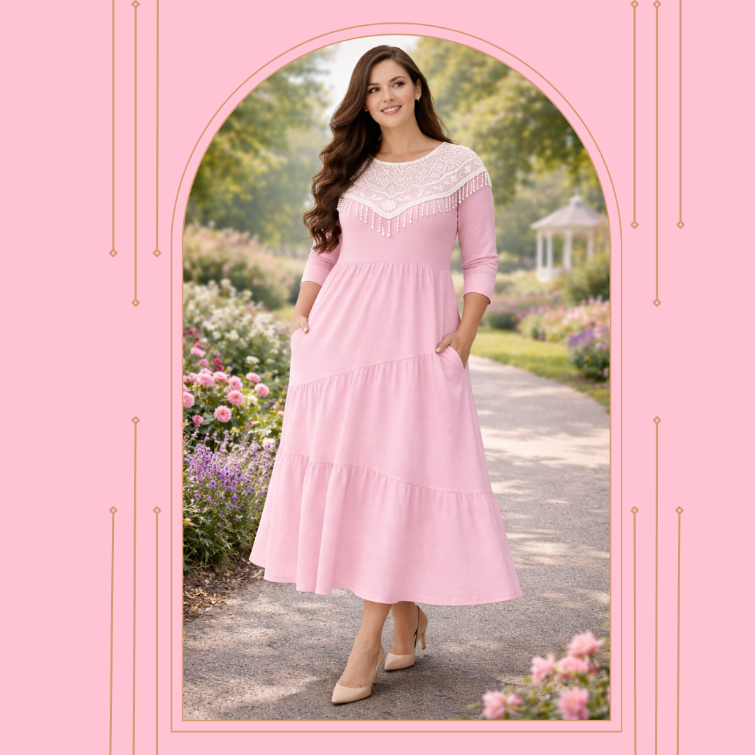 NEW! "Rosey" Soft Pink Tiered Dress: S-3X  Arriving in Stock: April 5