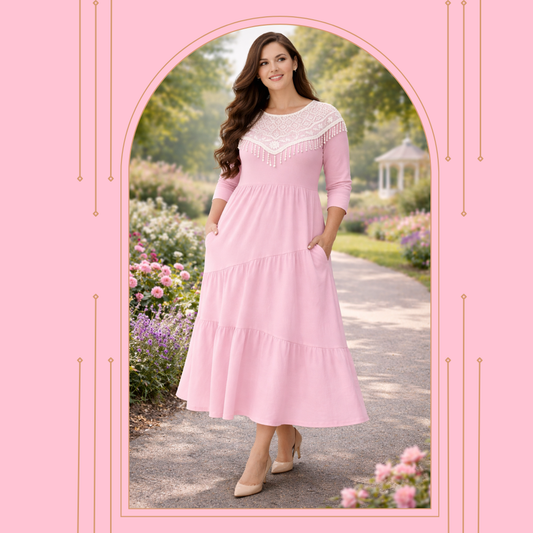 NEW! "Rosey" Soft Pink Tiered Dress: S-3X  Arriving in Stock: April 5