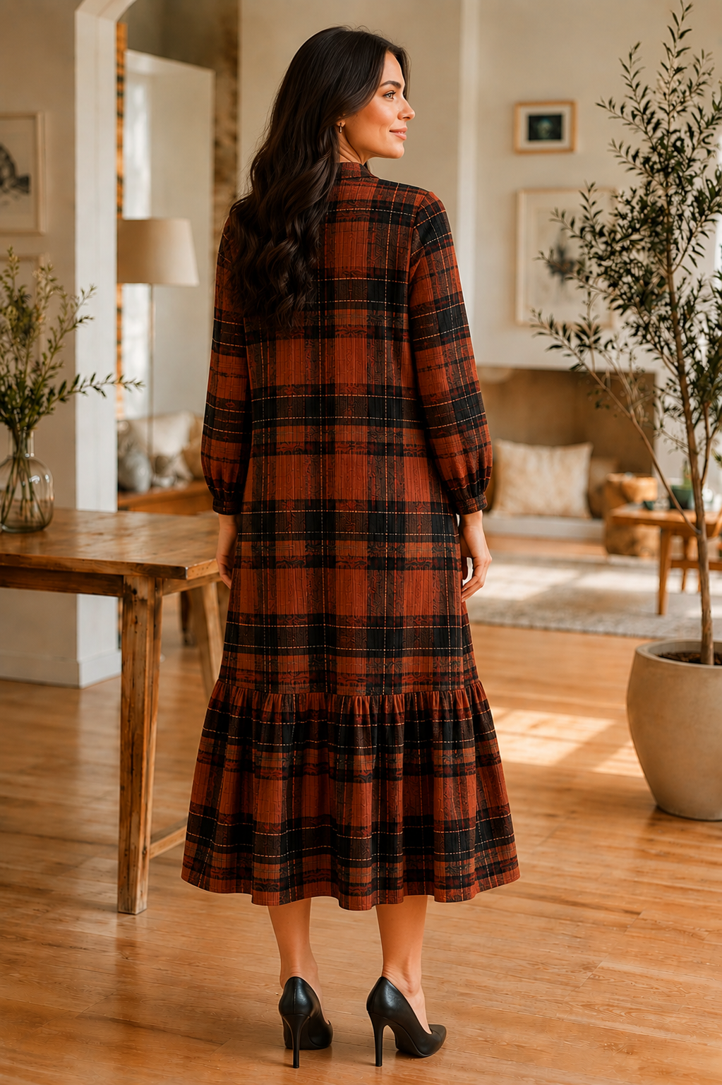 Pre-Order: "Autumn" Rust & Black Plaid Dress (Arriving Late August) S-3X
