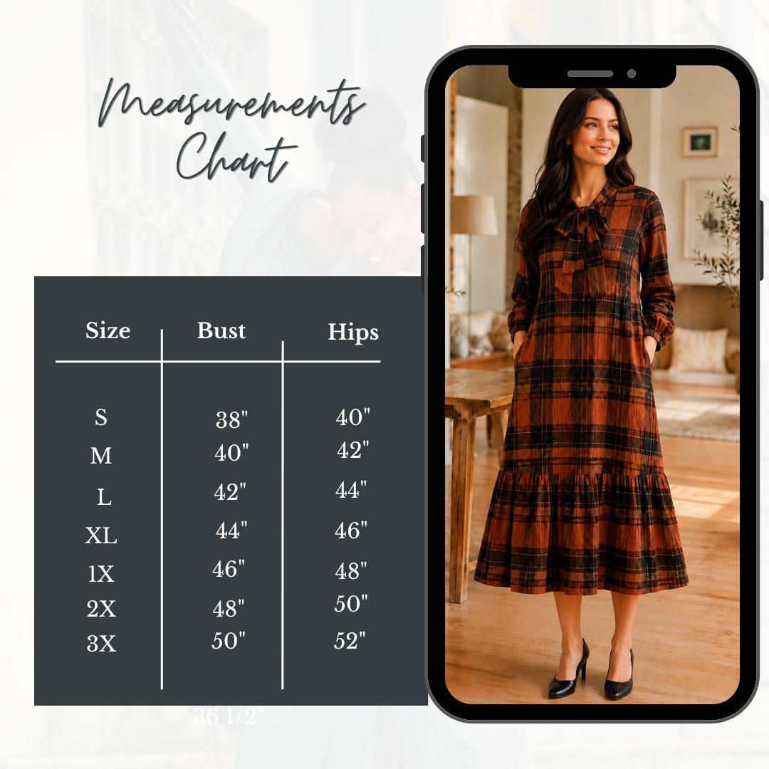Pre-Order: "Autumn" Rust & Black Plaid Dress (Arriving Late August) S-3X