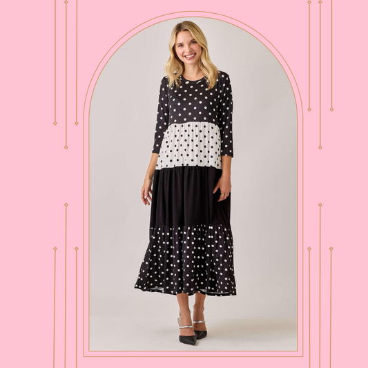 Pre-Order: Black Polka Dot:  S-3X. Arriving in stock: 7/2 and 7/30