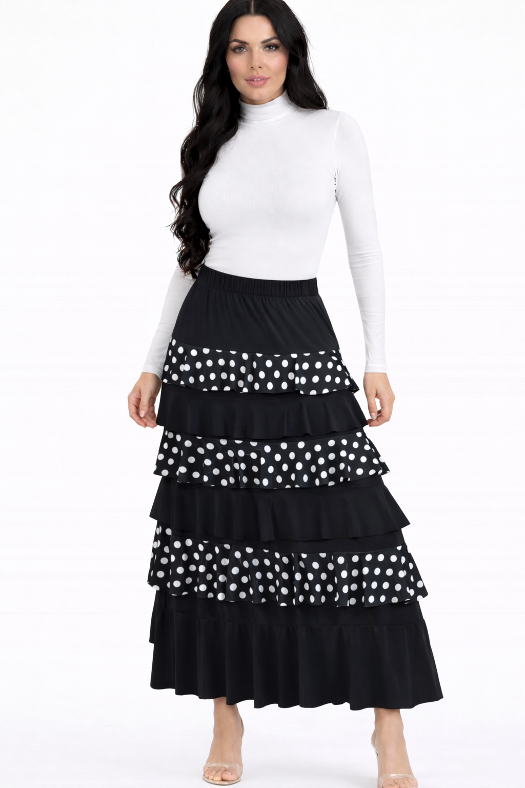NEW! Black/White Polka Layered Skirt-1X-3X  Arriving In Stock: 1/15