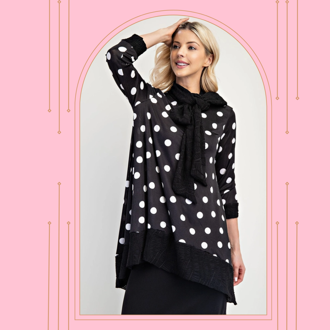 NEW! Black/White Polka Dot Bow Top: M-3X