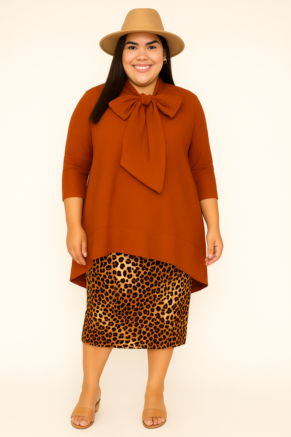 "Pumpkin" Textured Bow Top: 1X-3X