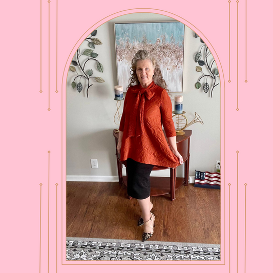 "Pumpkin" Textured Bow Top: 1X-3X  Arriving In Stock: 9/24