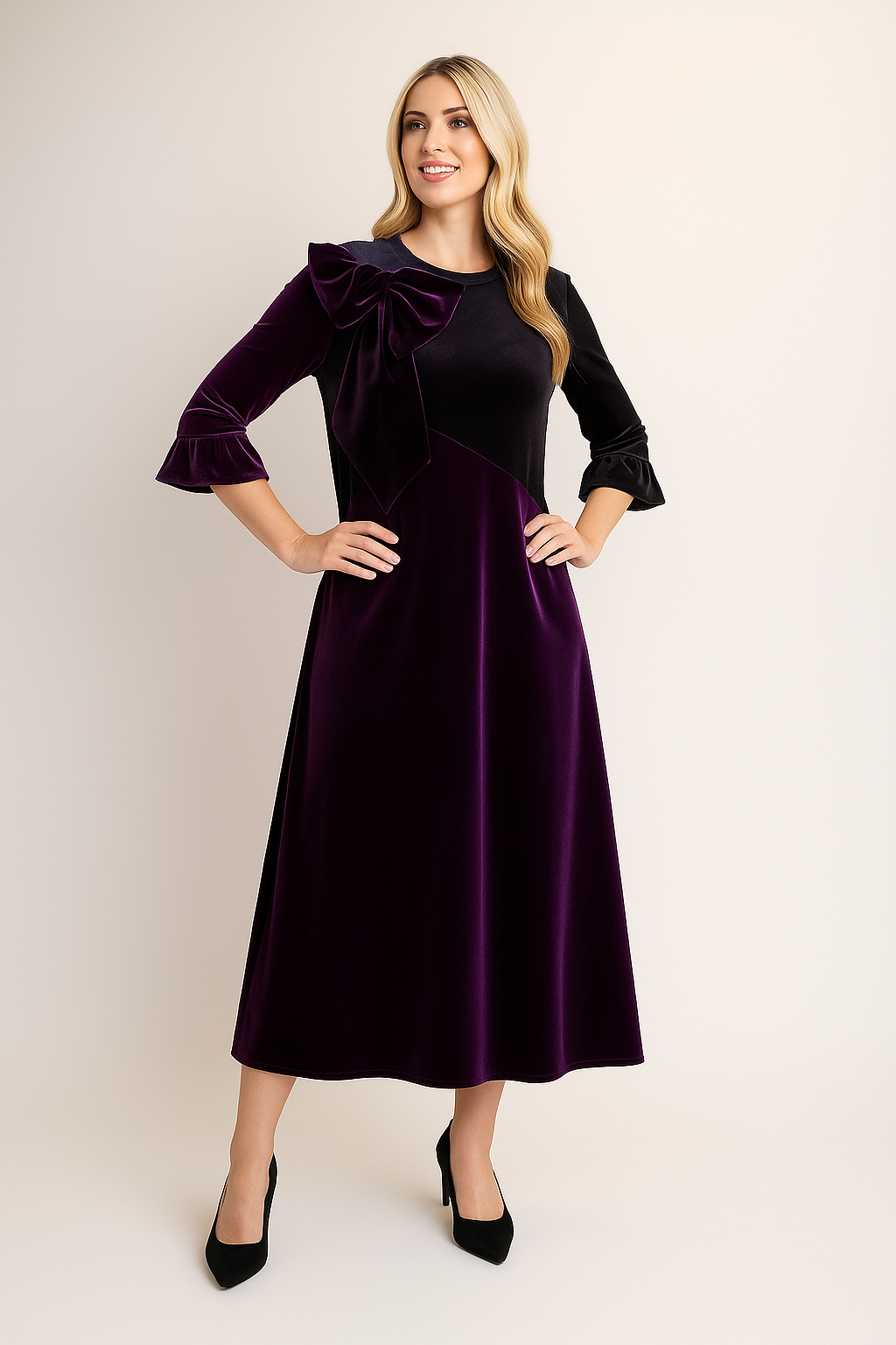 Purple/Plum Velvet Dress:  S-3X. FINAL   SALE!  Cannot Be Returned!