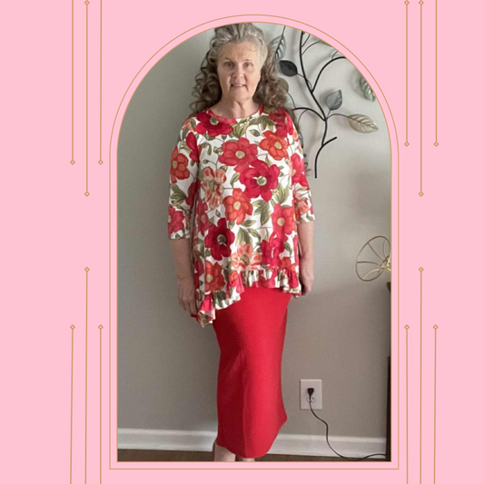 NEW! Ivory/ Red Floral Top: S-3X