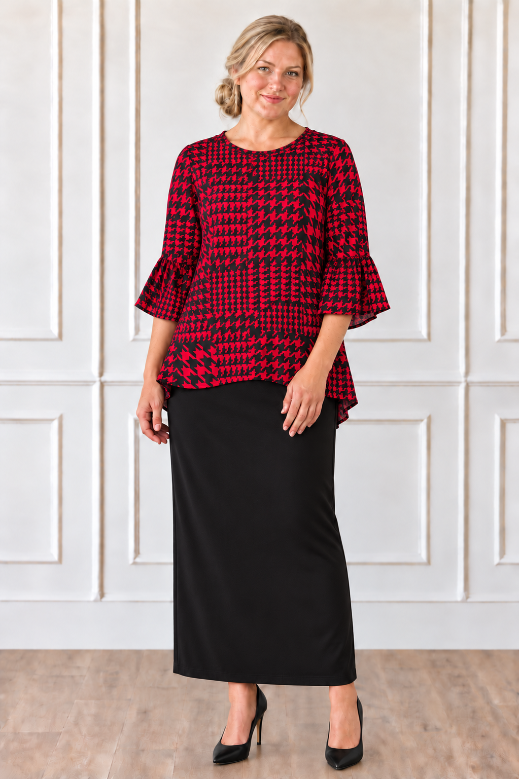 Red/Black Houndstooth Top: SMALL (FINAL SALE! Cannot Be Returned!)