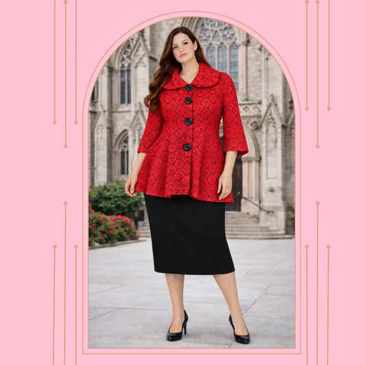 NEW! Red "Lace" Print Jacket: Medium