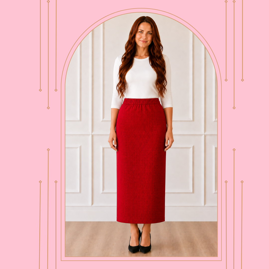 NEW! Red  "Waffle" Textured Skirt: 34 " S-5X