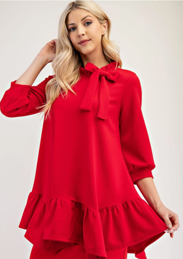 NEW!  Red Ruffle Bow Top!  S-3X  Arriving in Stock: 12/26