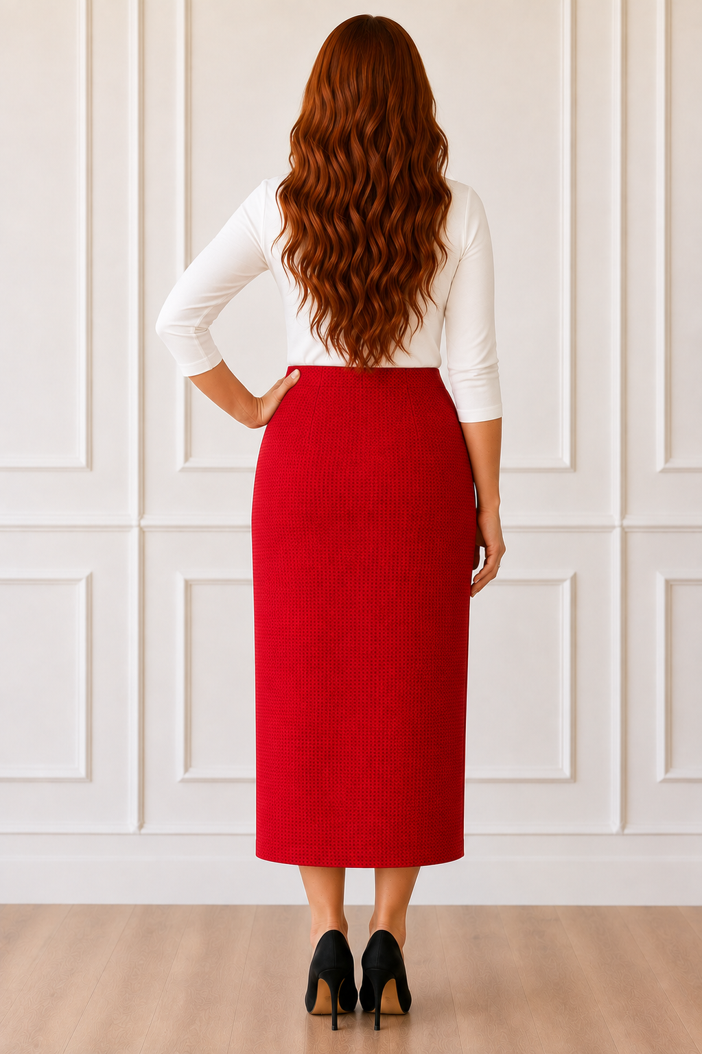 Red  (Waffle Knit) 31” Skirt: S-5X