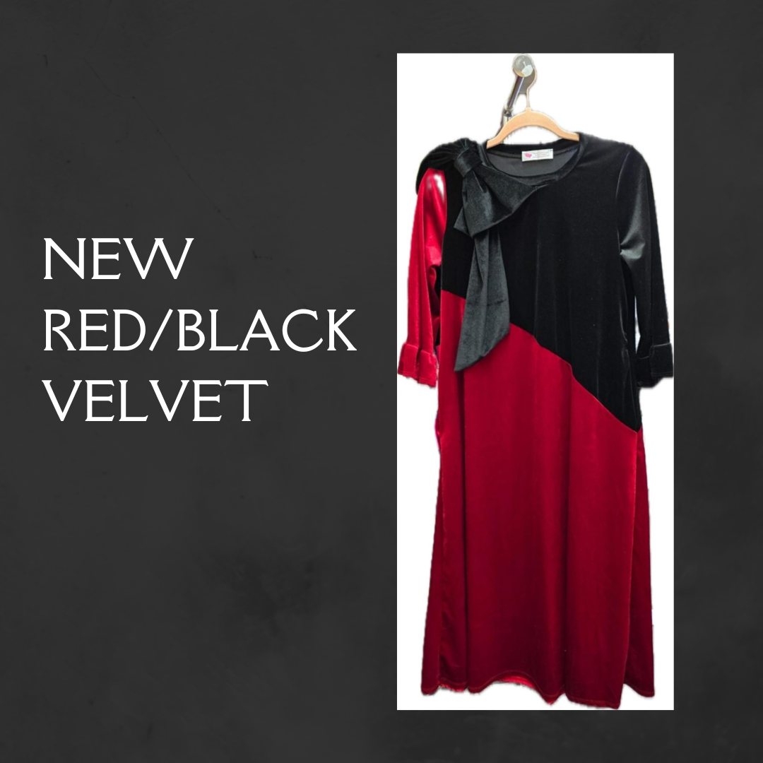 NEW! Red & Black Velvet Dress: S-3X. Best Selling!