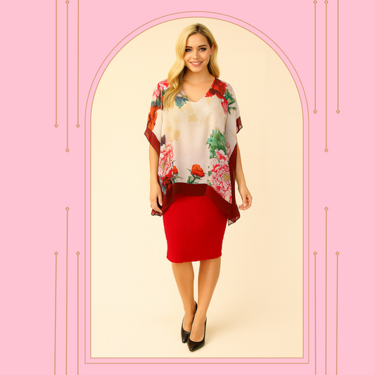 NEW! Red Peony Red "V" Neck