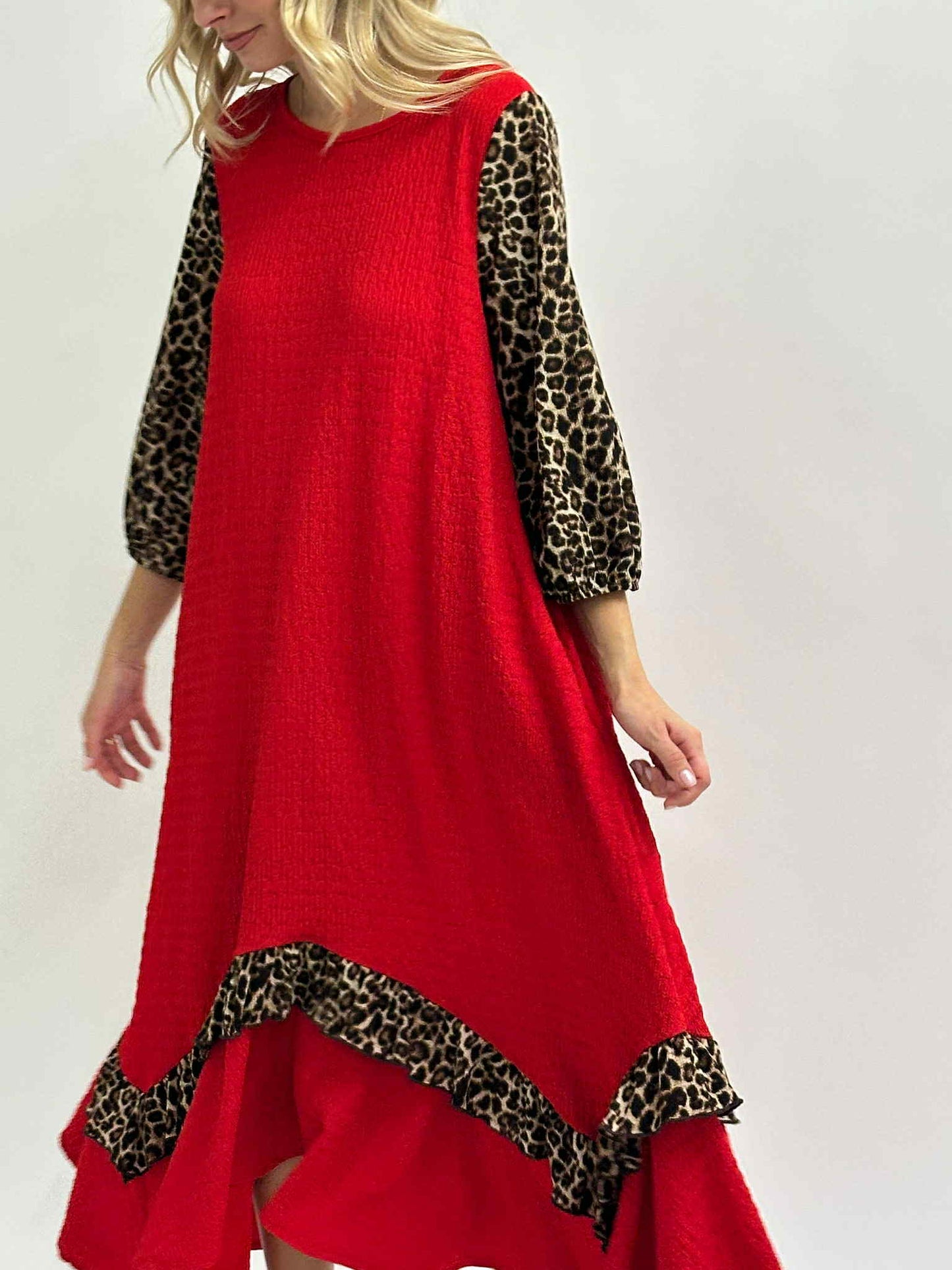 New! "Rebecca" Red/Leopard Dress: S-3X