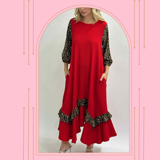 Red Leopard Dress- M-3X. Final Sale- Cannot be Returned!