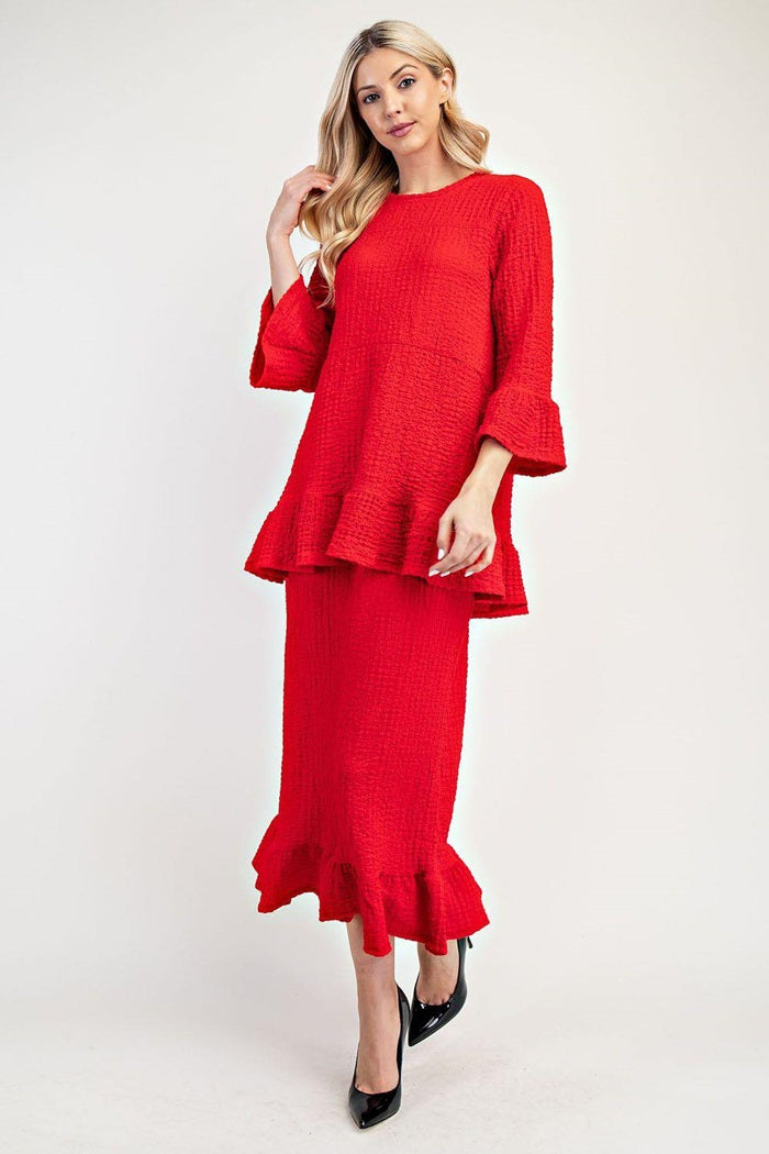 NEW! Red Ruffle Midi Skirt S-3X. Best Selling!