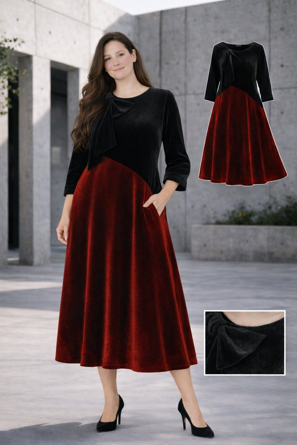 Red & Black Velvet Dress: S-M & XL-3X FINAL SALE! Cannot Be Returned!