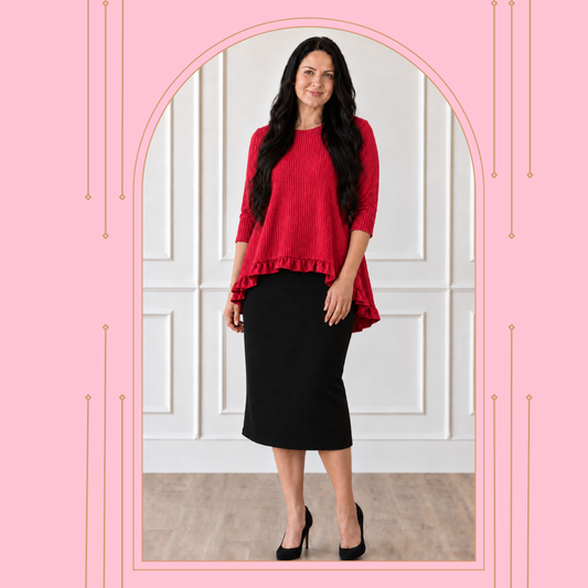 NEW! "Red " Textured -High/Low" Ruffle Top: S-3X