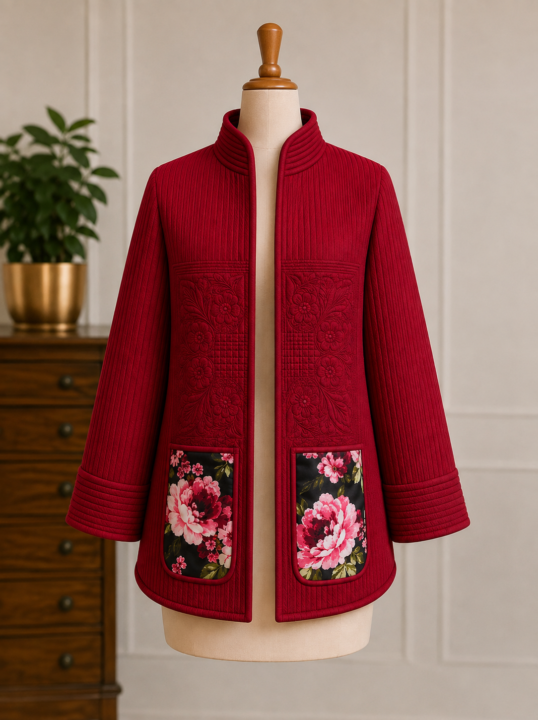 NEW! Cranberry Red Quilted Jacket: Two Pocket Options! S-3X