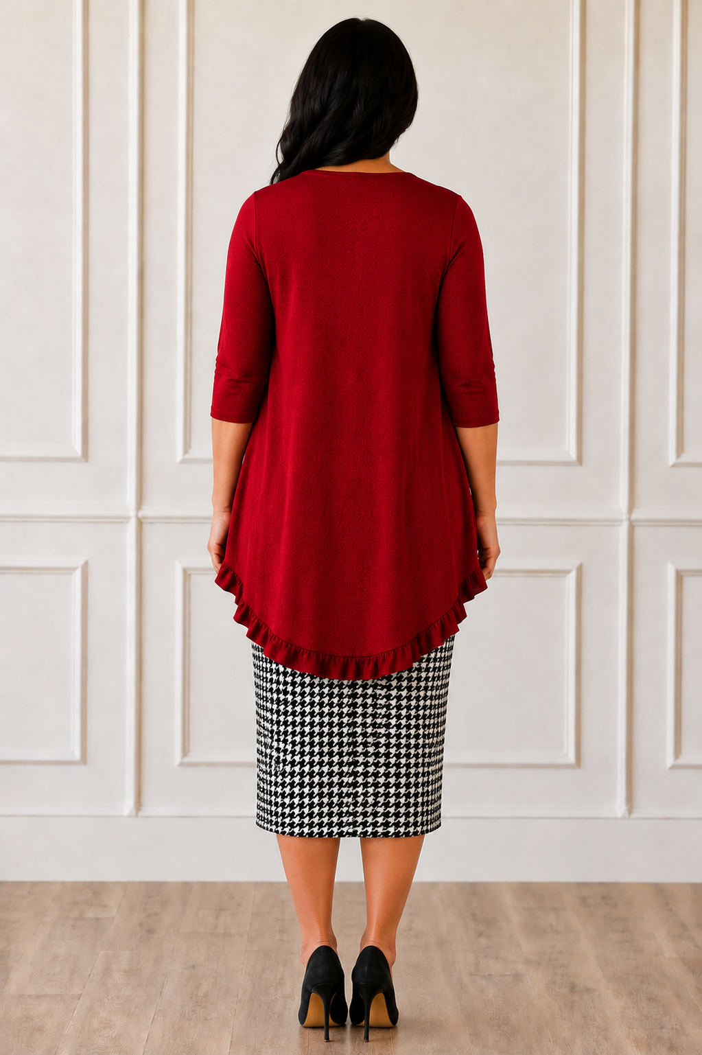 NEW! Red "High/Low" Ruffle Top: S-3X  Arriving In Stock: 9/8