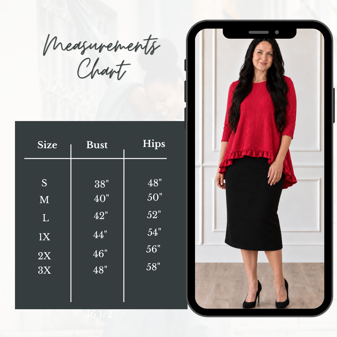 NEW! "Red " Textured -High/Low" Ruffle Top: S-3X