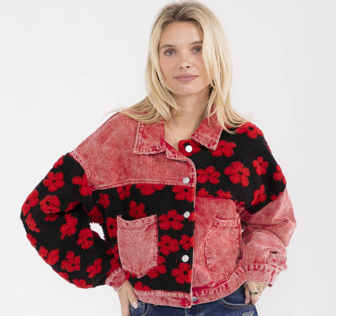 NEW! Red Corduroy/Sherpa Jacket: S-L