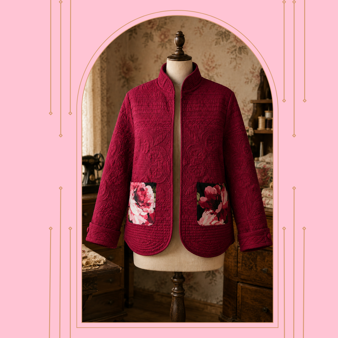 NEW! Cranberry Red Quilted Jacket: Two Pocket Options! S-3X