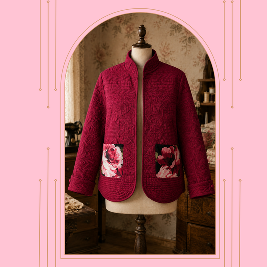 NEW! Cranberry Red Quilted Jacket: Two Pocket Options! S-3X