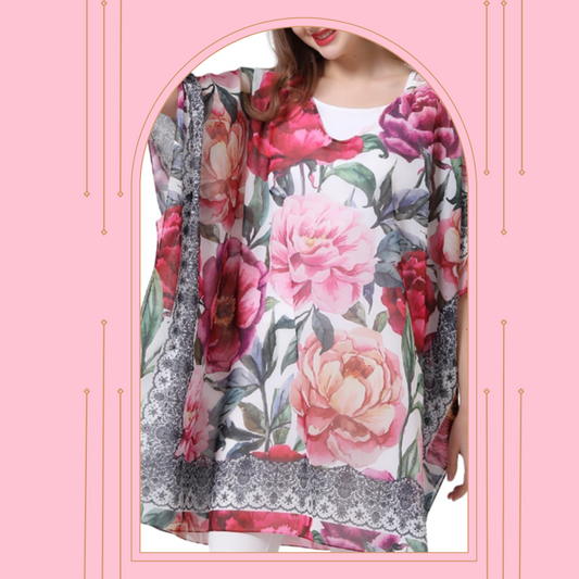 NEW! Pink & Red Peony "Faux" Lace Tunic